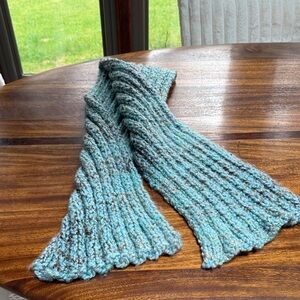 Chunky Knit Turquoise and Brown Scarf